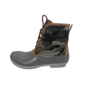 NWOT Marleylilly Gray Camo Camouflage Round Toe Lace Up Ankle Duck Boots Size 8